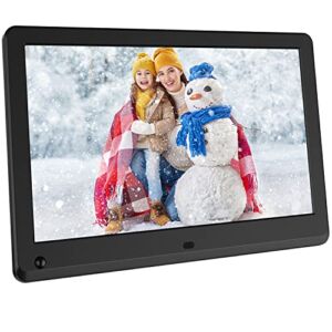 Digital Picture Frame 12 Inch with FHD 1920×1080, Support 1080P Video/Music/Slide Show/Motion Sensor/Continue Playback/Adjustable Brightness/Auto Rotate/Calendar, Black