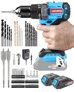 Brushless Hammer Drill 20V Cordless Impact Drill Set with 2 Batteries and Charger 1/2″ Electric Power Hammer Drills with 74 Drill/Driver Bit Set