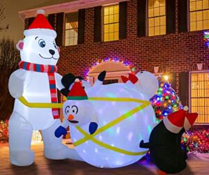 6FT Christmas Inflatables Outdoor Decorations Inflatable Polar Bear Pushes a Snowball with Build-in LEDs Blow up Holiday Decorations for Yard Garden Outdoor Indoor Decor