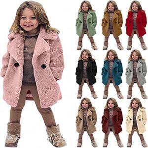 Cbcbtwo Baby Girls Faux Fur Teddy Long Coat Toddler Girls Fall Jacket Winter Fleece Warm Overcoats Kids Girls Fluffy Fur Trench Coats