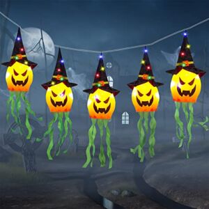 Halloween Decorations String Lights Outdoor Hanging, 12Ft 30 LED Lighted 5 Pcs Scary Witch Hat Pumpkin Battery Operated Light Up Indoor Outside Yard Garden Porch Tree Door Party Glowing Lighting Decor