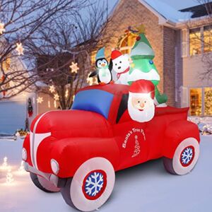 8 FT Christmas Inflatable Decoration Santa Drives Red Car with Christmas Tree, Penguin and Polar Bear Built-in LED Lights Outdoor & Indoor Christmas inflatables Yard Decorations Blow Up Festival Decor