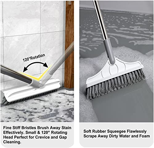 2 in 1 Cleaning Scrub Brush Grout Brush Scrapee 3 Poles 53.5” Floor Scrub Brush with Long Handle V-Shape Stiff Bristle Brush Scrubber with Squeegee 120°Rotate Magic Broom Brush for Bathroom Glass | The Storepaperoomates Retail Market - Fast Affordable Shopping