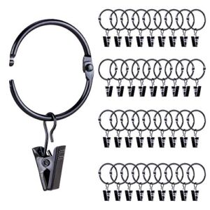 Roonoo 36 Pack Openable Metal Curtain Rings with Clips, Fits Up to 1 Inch Rod, Heavy Duty Rustproof Decorative Vintage Drapery Rings Curtain Hooks Clips Rod Hangers, Black