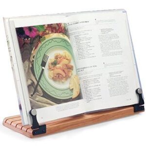 Deluxe Large Cookbook Holder – Acrylic Shield With Cherry Wood Base – Made in the USA