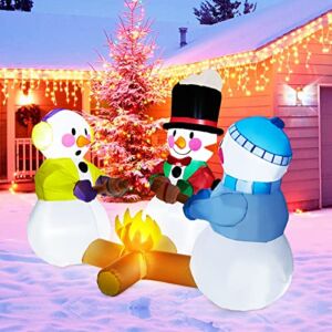 Christmas Inflatables Snowman Grilled Meat 7ft Outdoor Christmas Snowman Blow Up Yard Decorations Built-in Led Lights with Tethers, Stakes