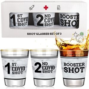 1st & 2nd & Booster Covid Shot Glass Set, Cute Funny Quarantine Gifts,Fun Shot Glasses Gifts for Mother’s Day, Mom, Dad, Nurse, Teacher, Brother,Men, Christmas/Thanksgiving/Graduation/Valentine’s Day