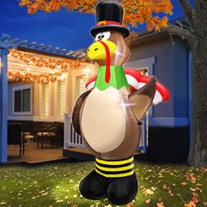 TURNMEON 6 Feet Height Thanksgiving Inflatables Turkey Outdoor Decorations with Pilgrim Hat Built-in LED Lights Blow Up Yard Thanksgiving Decoration Outside Lawn Garden Autumn Holiday Party Fall Decor