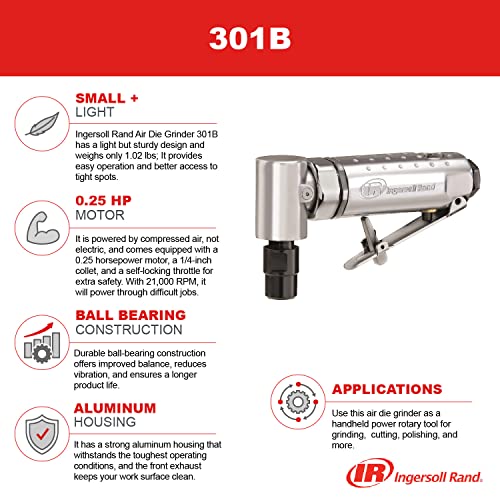 Ingersoll Rand 301B Air Die Grinder – 1/4″, Right Angle, 21,000 RPM, Ball Bearing Construction, Safety Lock, Aluminum Housing, Lightweight Power Tool, Black | The Storepaperoomates Retail Market - Fast Affordable Shopping