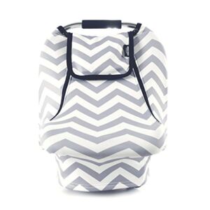 Stretchy Baby Car Seat Covers for Boys Girls, Infant Car Canopy for Spring Autumn Winter,Snug Warm Breathable, Zipped Window,Universal Fit, Grey White Chevron -Patented Design