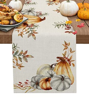 Thanksgiving Fall Table Runner 108 Inches Long, Pumpkins Autumn Maple Leaves Cotton Linen Kitchen Dinner Table Runners, Farmhouse Burlap Tablerunner for Thanksgiving/Dresser/Dining/Party/Wedding Decor | The Storepaperoomates Retail Market - Fast Affordable Shopping
