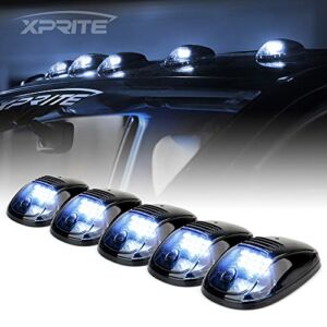 Xprite White LED Cab Roof Top Clearance Light Assembly, Black Smoke Lens Marker Running Lamps Compatible with Pickup Trucks Ford F150 Dodge Ram GMC Vans Lorry SUV POV Vehicle, Newest Version 5 PCS