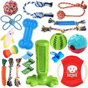 KIPRITII Dog Chew Toys for Puppy – 20 Pack Puppies Teething Chew Toys for Boredom, Pet Dog Toothbrush Chew Toys with Rope Toys, Treat Balls and Dog Squeaky Toy for Puppy and Small Dogs
