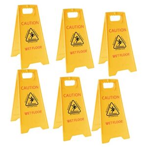 MATTHEW CLEANING 25” Industrial Wet Floor Sign 6 Pack 2-Sided Safety A-Frame Birght Yellow Multilingual Warning Signs Commercial Caution Wet Fold-out Floor Signs For Indoors and Outdoors