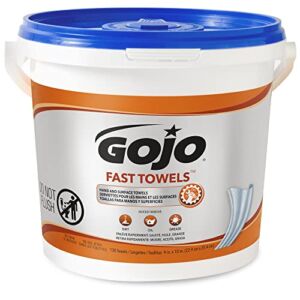 GOJO Fast Towels, Fresh Citrus Scent, 130 Count Multi-Purpose Heavy Duty Textured Wet Towels Bucket (Pack of 1) – 6298-04