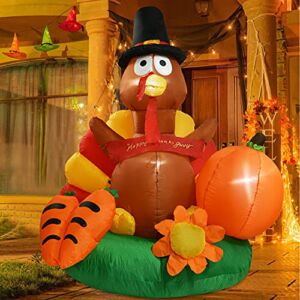 DearHouse 6.2FT Thanksgiving Inflatables Turkey Decorations Outdoor with Pumpkin Carrots Sunflower,Fall Autumns Thanksgiving Inflatables Decorations for Home Yard Lawn Garden