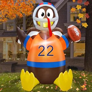 TURNMEON 5 Ft Thanksgiving Inflatables Outdoor Decorations, American Football Turkey Blow Up Yard Decor with LED Lights Fall Thanksgiving Decorations Outside Lawn Garden Indoor Autumn Holiday Party