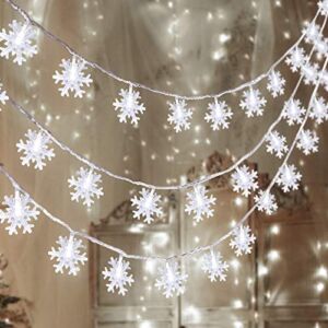 2 Packs 100 LED Christmas Snowflake String Lights Hanging Decorations – Winter Wonderland Lighted Decor for Holiday Xmas Indoor Outdoor Party Supplies (42.6ft ,Batteries Not Included)