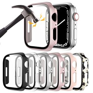 6 Pack Hard PC Case for Apple Watch 40mm SE(2022) Series 6/SE/5/4 with Tempered Glass Screen Protector, Rontion Ultra-Thin Scratch Resistant Full Protective Bumper Cover for iWatch 40mm Accessories