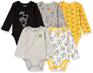Amazon Essentials Disney | Marvel | Star Wars Unisex Babies’ Long-Sleeve Bodysuits, Pack of 5, Winnie The Pooh Oh Bother, 18 Months
