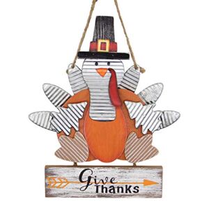 Zcaukya Thanksgiving Turkey Decoration, Wooden Board Carved Give Thanks Indoor Hanging Turkey Decor for Home Office Bedroom Kitchen Thanksgiving Harvest Day Decorations