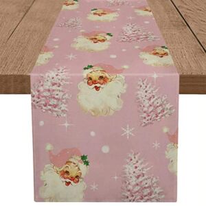 Christmas Table Runner Santa Merry Christmas Tree Snowflake Pink Long Runners for Winter Xmas Home Kitchen Dining Party Decor 13 x108 Inch