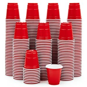 300 PACK 2 oz Plastic Shot Glasses, Red Disposable Plastic Cups, Mini Red Shot Cups, 2 oz Party Cups for Jello Shots and Tasting