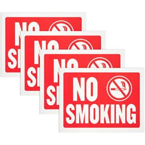 No Smoking Sign with Symbol – Heavy Duty Plastic, 9×12 Inches, Red and White Waterproof Singboard for Indoor and Outdoor Home or Business (Pack of 4) – By Hespex