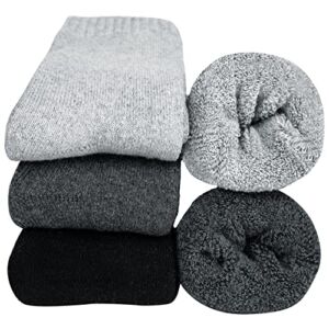 Womens Super Thick Wool Socks Winter Warm Soft Knit Comfy Cozy Crew Boot Socks Gifts, 3 Pack,White/dark grey/black