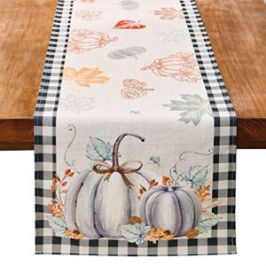 Wracra Fall Gray Pumpkins Table Runner, Autumn Leaves Thanksgiving Table Runners 72 Inches Long for Kitchen Dining Table Decoration, Fall Decor, Dresser Decor and Holiday Party (Fall 2, 72″)