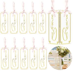12 Pieces Hanging Reserved Seating Signs with Ribbon, DILIBRA Rustic Gold Reserved signs for wedding, Acrylic Tag Reserved Signs for Wedding Chairs Important Events Church Pews