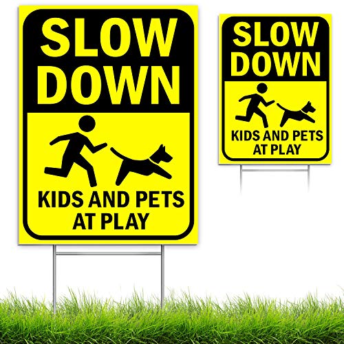 Bigtime Signs Slow Down Sign – This is a Neighborhood, Not a Racetrack – 4mm Double-Sided Outdoor Signage – Light, Weather-Proof Board with Yard Step Stake – Bright Yellow, Non-Reflective – 16″ x 12″ | The Storepaperoomates Retail Market - Fast Affordable Shopping