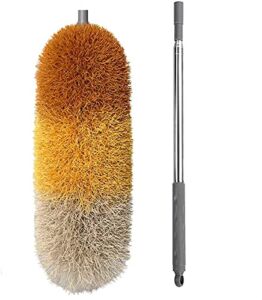 BOOMJOY Microfiber Feather Duster with Extendable Pole, 100″ Telescoping Cobweb Duster for Cleaning, Bendable Head, Washable Duster for Ceiling, Fan, Furniture-Orange