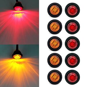 FXC ‘Purishion 10x 3/4 in’ Round LED Clearence Light Front Rear Side Marker Indicators Light for Truck Car Bus Trailer Van Caravan Boat, Taillight Brake Stop Lamp (12V, Red+Amber)