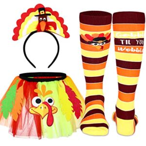 Vicenpal Thanksgiving Tutu Costumes Thanksgiving Holiday Tutu Costumes with Thanksgiving Headband, Thanksgiving Turkey Knee Socks for Thanksgiving Cosplay Party
