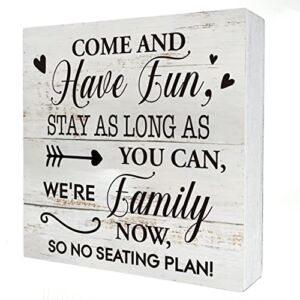 Wedding Seating Wooden Box Sign Desk Decor Rustic Wedding Reception Wood Block Plaque Box Sign for Home Wedding Entrance Table Decoration (5 X 5 Inch)
