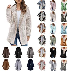 INESVER Womens Winter Coats 2022 Fashion Faux Fur Coat Fuzzy Fleece Warm Sherpa Hoodie Jacket Button Lapel Cardigan Sweater