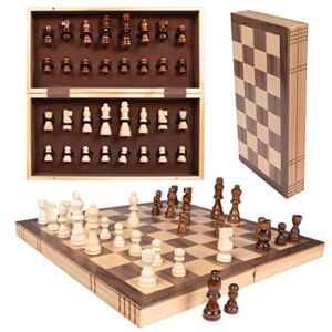 Kangaroo Wooden Chess Sets – Unique Fancy Travel Game for Adults and Kids – Large, Folding, Portable Chess Set – Wood Chess Board with Magnetic Closure, Felt Interior, Piece Holders – 15.5 inches