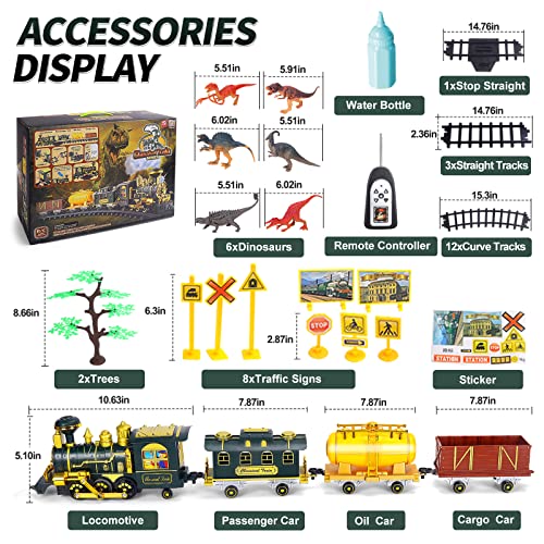 JUQU Remote Control Toy Train Sets – Electric Train Toy with Dinosaurs,Battery-Powered Steam Locomotive Engine with Sounds and Light, Cargo Cars & Tracks, for 3 4 5 6 7 8+Year Old Kids | The Storepaperoomates Retail Market - Fast Affordable Shopping