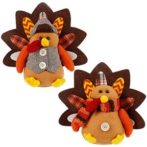 Lulu Home Thanksgiving Tabletop Decoration, Set of 2 Plush Standing Turkey Couple, Thanksgiving Turkey Shelf Sitters Centerpiece, Thanksgiving Turkey Ornament Fall Home Decor