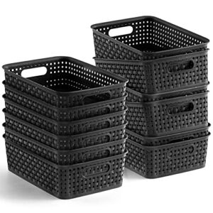 [ 12 Pack ] Plastic Storage Baskets – Small Pantry Organization and Storage Bins – Household Organizers for Laundry Room, Bathrooms, Kitchens, Cabinets, Countertop, Under Sink or On Shelves – Black