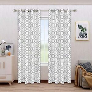 BONZER Linen Textured Diamond Print Curtains – Light Filtering Grommet Window Drapes for Bedroom, Living Room, 52 x 84 Inch, Dove Gray, Set of 2 Panels