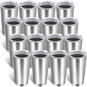 16 Pieces 20 oz Stainless Steel Tumbler Bulk with Lids, Double Layered Vacuum Coffee Tumbler Cup Insulated Coated Travel Mug Tumblers for Coffee, Beverages, Hot Cold Drinks