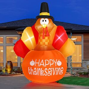 Thanksgiving Turkey Inflatable, 6 Feet Big Blow Up Turkey Pumpkin Happy Thanksgiving Day with LED Lights for Yard Lawn Decor Display Autumn Outdoor Party Holiday Decoration
