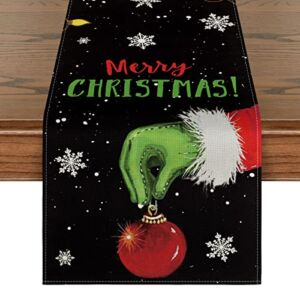 Artoid Mode Merry Christmas Table Runner Black, Seasonal Winter Xmas Holiday Kitchen Dining Table Decoration for Outdoor Home Party Decor 13 x 48 Inch
