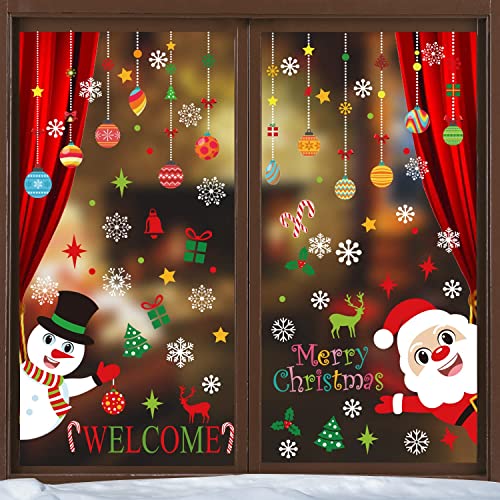 KIMOBER 150 PCS Christmas Window Clings,Santa Claus Snowman Christmas Balls Window Glass Decorations for Party Supplies | The Storepaperoomates Retail Market - Fast Affordable Shopping
