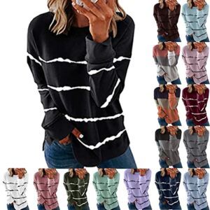 Womens Causal Loose Crewneck Sweatshirt Plus Size 2022 Fall Fashion Long Sleeve Striped Pullover Tops Trendy Coat