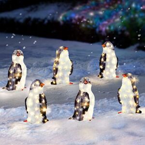 6 Pcs Lighted Penguin Christmas Decoration Christmas Yard Decorations Acrylic Penguin Party Decorations with LED Mini Lights Battery Operated Outdoor Lighted Holiday Displays for Party Lawn Garden