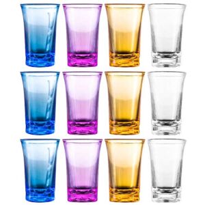 12 Pieces Unbreakable Shot Glasses 1.2 Ounce Acrylic Shot Glasses Colorful Bulk Shot Glasses for Tequila, Shooter, Cocktail, Spirits and Liquors, Compatible with 6 Shot Glass Dispenser and Holder