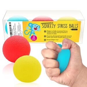 Stress Relief Balls (3-pack) – Tear-Resistant, Non-toxic, No BPA/Phthalate/Latex (Colors as Shown) – Ideal for Kids and Adults – Squishy Relief Toys to Help Anxiety, ADHD, Autism and More – By IMPRESA